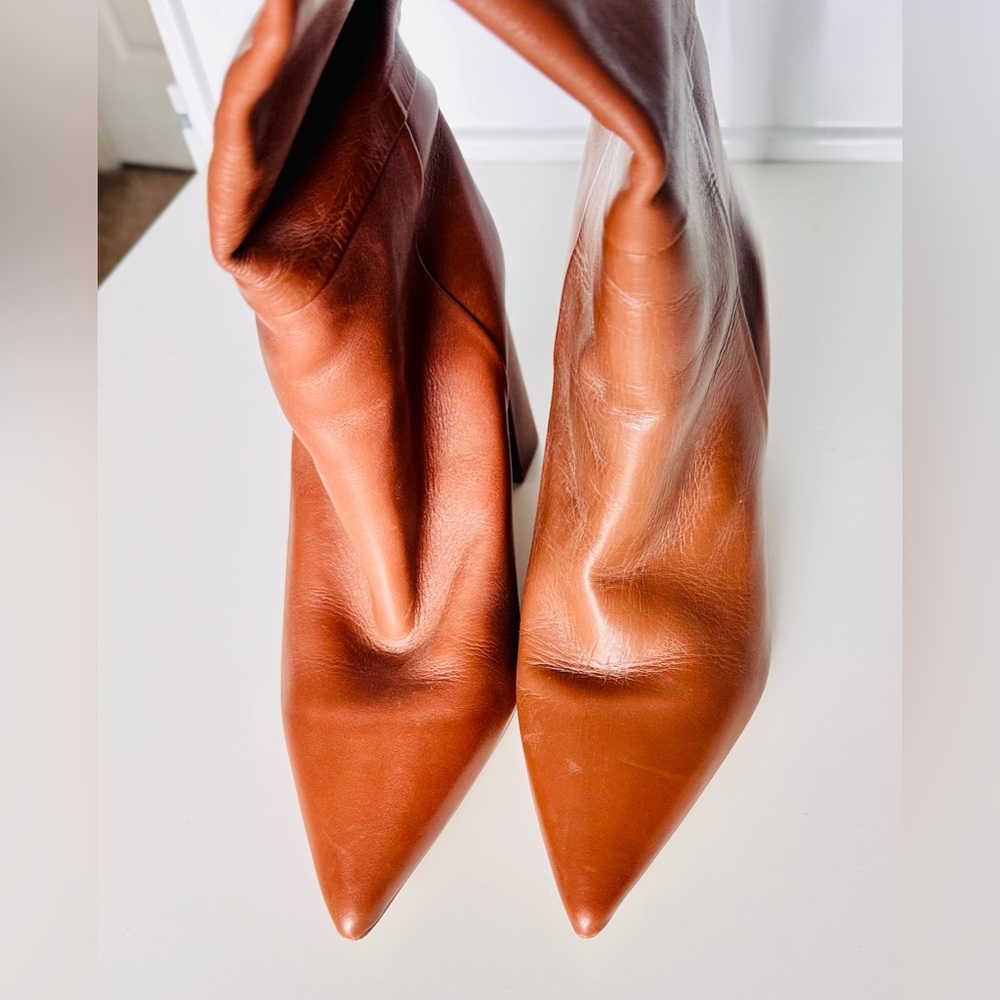 STEVE MADDEN Handles Leather Cognac Tan Tall Heeled Boots - Picture 6 of 12